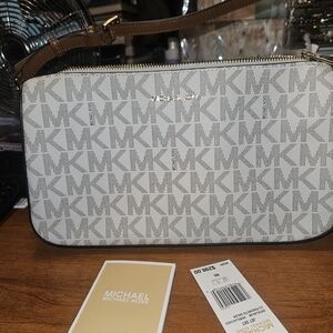 Michael Kors Monogram White and Brown Crossbody Bag
